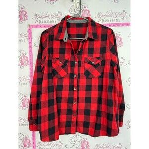 Shirt button up Red and Black  Plaid Button-Up Shirt